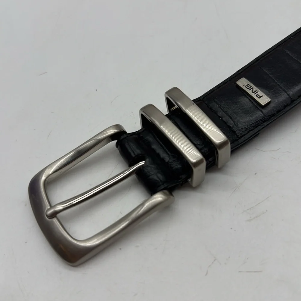 Ping Black Leather Belt with silver accents size 42